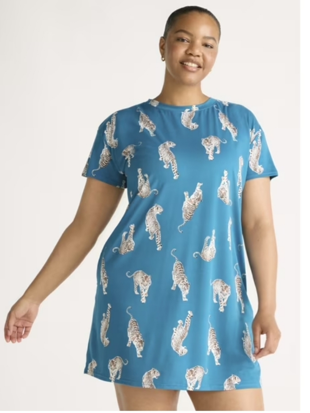 Joyspun Dreamy Soft Oversized Teal Tiger Print T-Shirt Dress